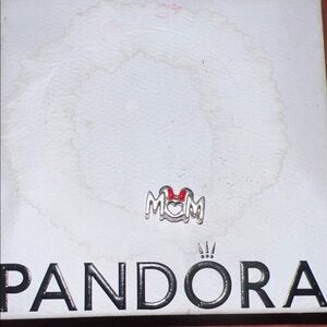 Pandora Silver MOM Charm with Red Bow Accent